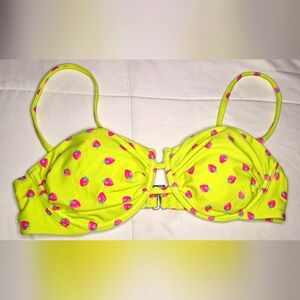 Wild Fable Neon Green Bikini Top with Pink Strawberries. Size MEDIUM